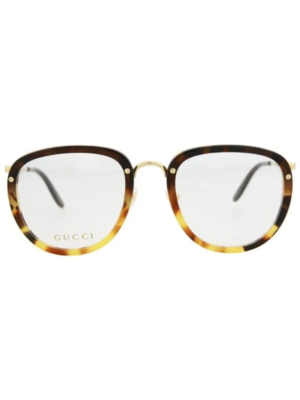 New Gucci Mens Square/Rectangle Havana Gold Transparent Fashion Designer Eyeglas